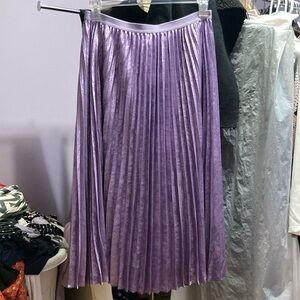 Lavendar metallic pleated midi skirt